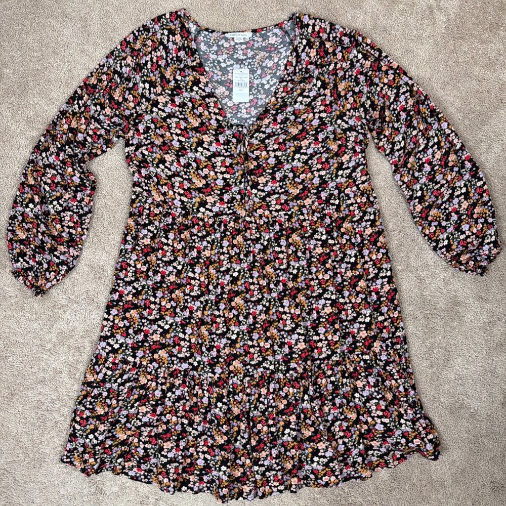 American Eagle Dress Women L Black Dark Floral Babydoll Bohemian Cottagecore NWT